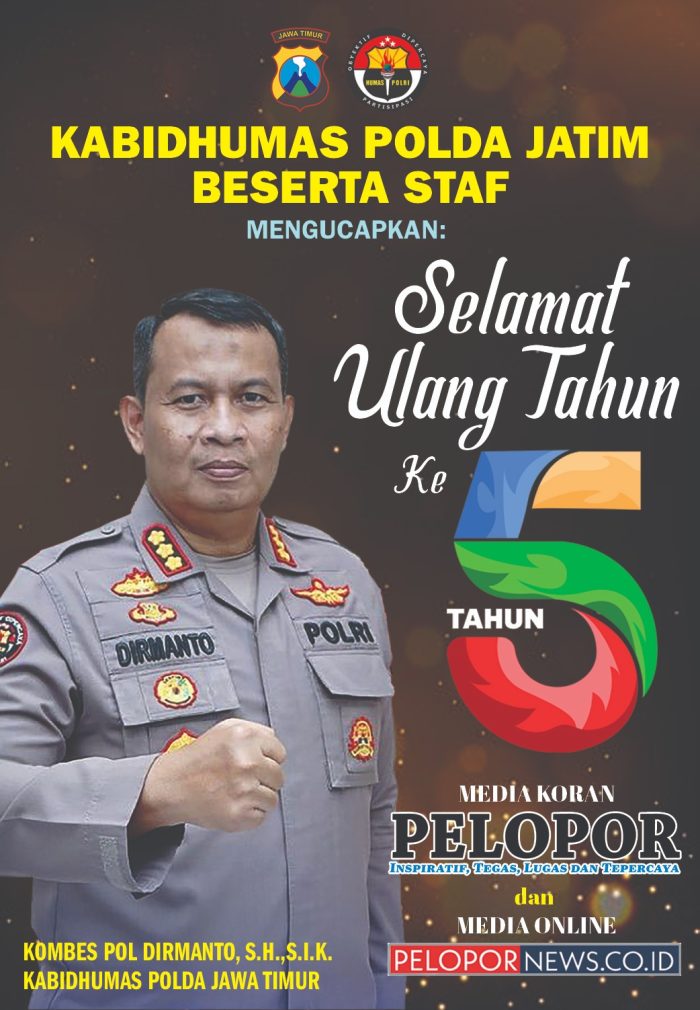 Kombes Pol Dirmanto, S.H., S.I.K., Kabidhumas Polda Jatim Mengucapkan Selamat HUT Ke-5 Media Koran Pelopor dan Media Online www.pelopornews.co.id
