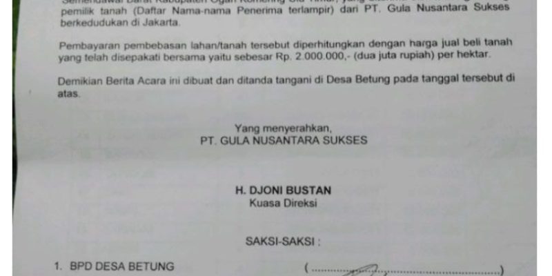 Di Duga Oknum Kepala Desa Betung di Kecamatan Semendawai Barat Kabupaten Oku Timur Provinsi Sumatera Selatan menjual Tanah Kas Desa (TKD)