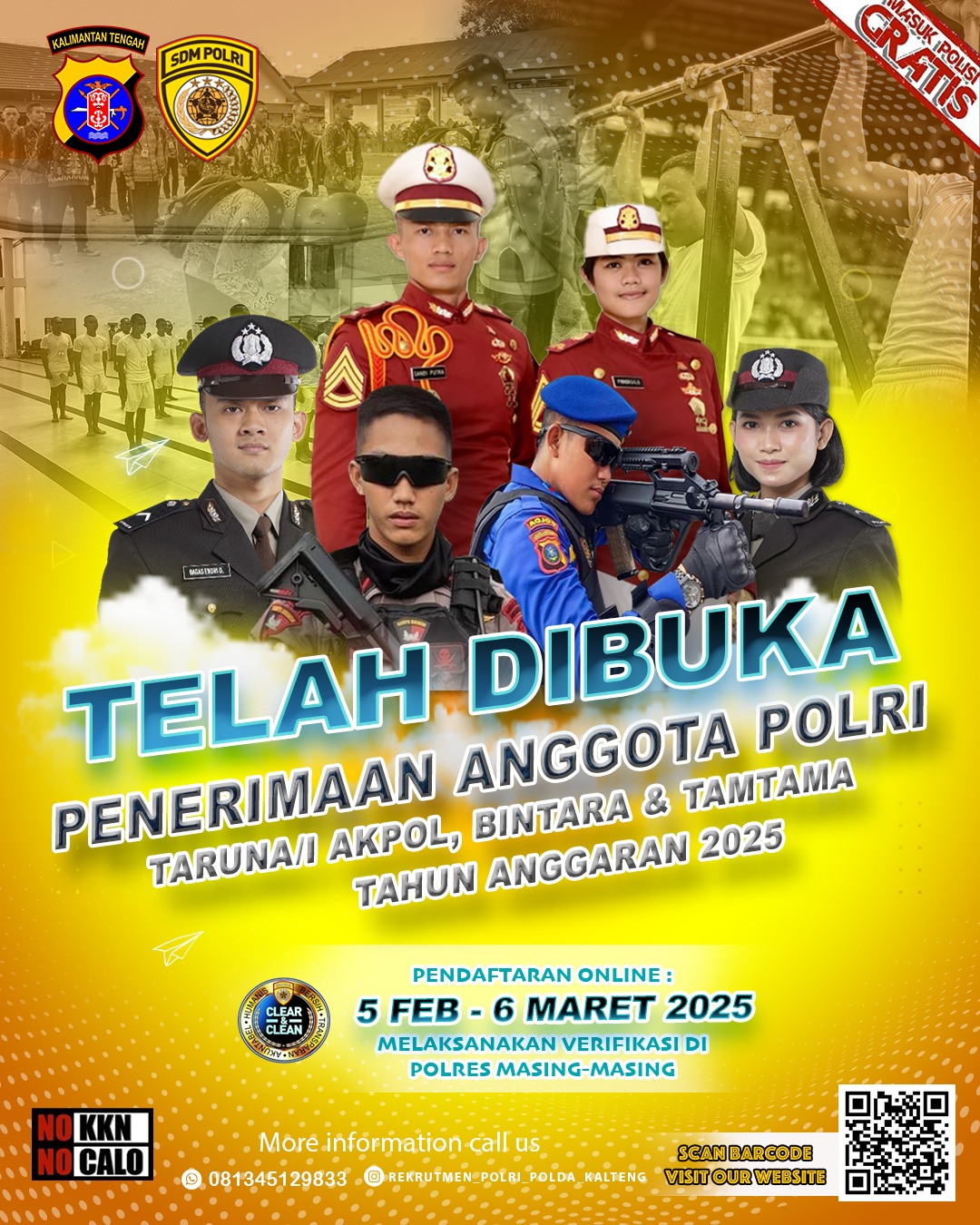 Polda Kalteng Buka Pendaftaran Rekruitmen Polri Tahun 2025 Jalur Akpol, Bintara dan Tamtama Gratis