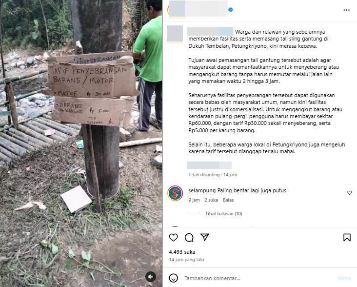 Viral di Medsos Ada Tarif Penyeberangan di Jembatan Darurat Tembelan Petungkriyono, Kapolsek Lakukan Hal Ini