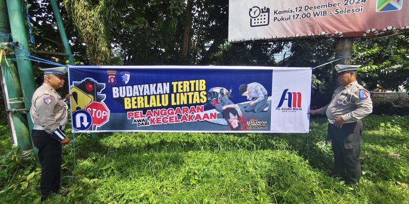 Cegah Lakalantas, Satlantas Polresta Palangka Raya Pasang Spanduk Imbauan