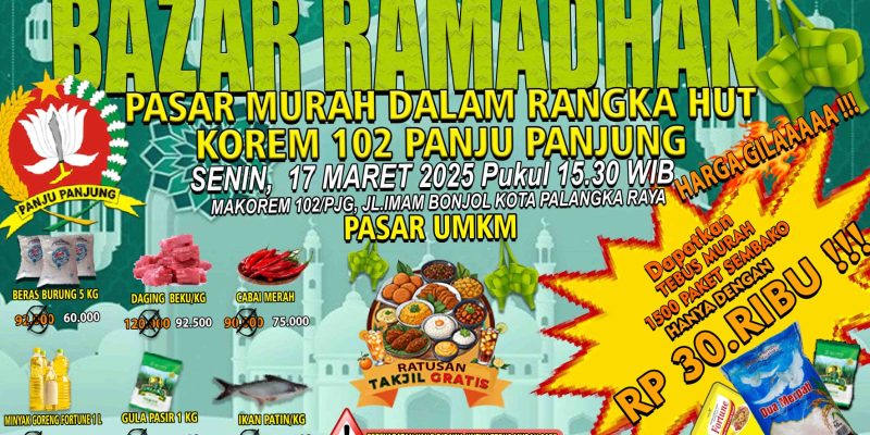 Peringati HUT Ke-51, Korem 102/Pjg Gelar Bazar Ramadhan Dan Pasar Murah 2.000 Paket Sembako