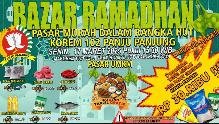 Peringati HUT Ke-51, Korem 102/Pjg Gelar Bazar Ramadhan Dan Pasar Murah 2.000 Paket Sembako