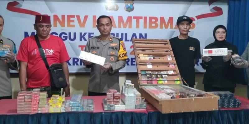 Polsek Krian Sidoarjo Amankan Penjual dan Ratusan Bungkus Rokok Ilegal