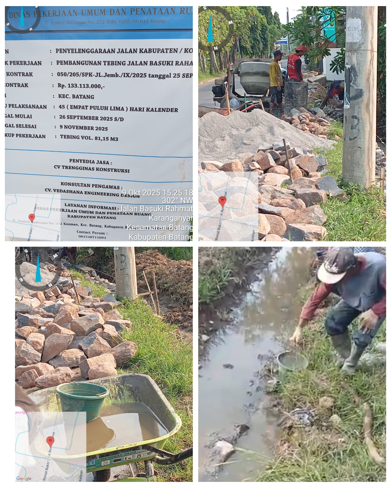 Aktivis Soroti Proyek Tebing Jalan di Batang: Air Masih Tergenang, Adukan Gunakan Air Parit!