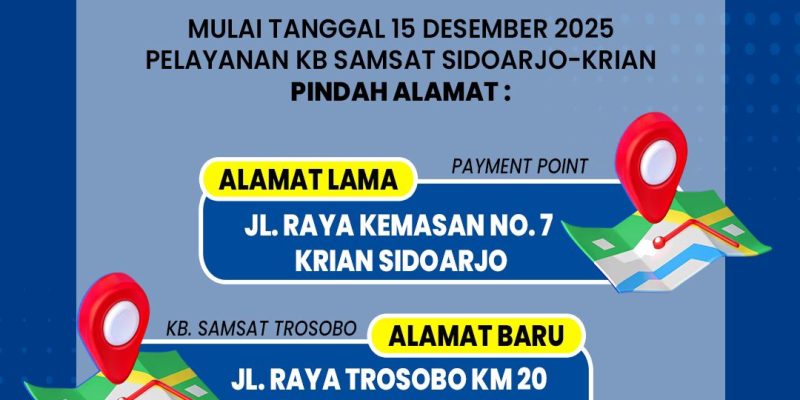 Demi Meningkatkan Efektivitas Kenyamanan Wajib Pajak, KB Samsat Trosobo Sidoarjo Dibuka Mulai 15 Desember 2025