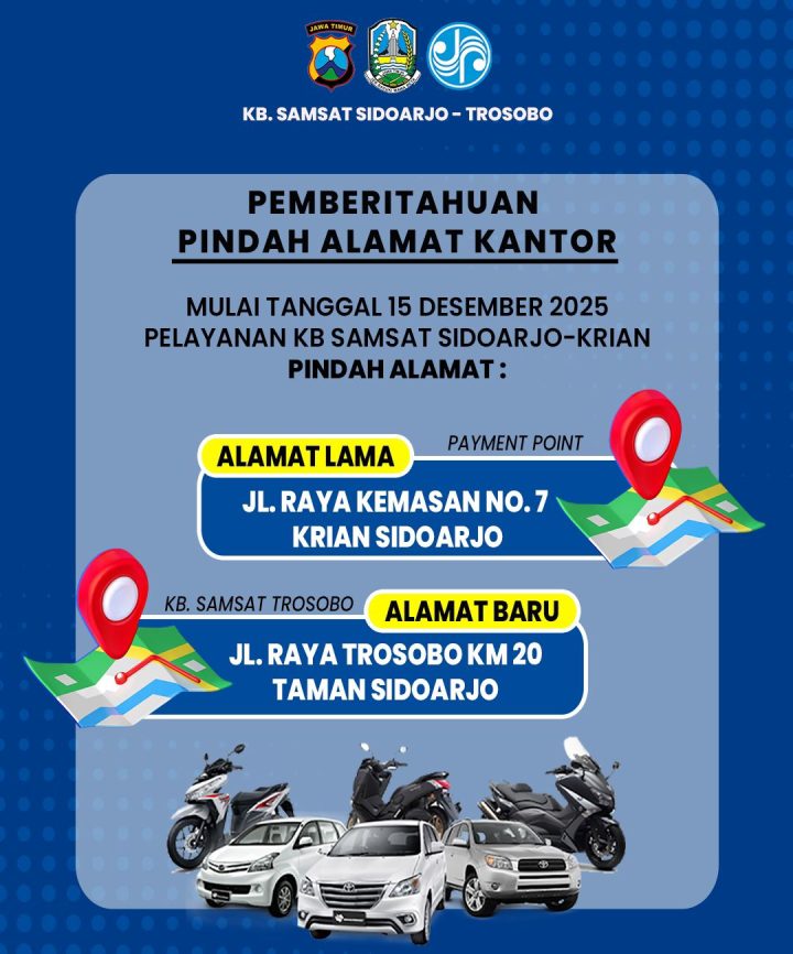 Demi Meningkatkan Efektivitas Kenyamanan Wajib Pajak, KB Samsat Trosobo Sidoarjo Dibuka Mulai 15 Desember 2025
