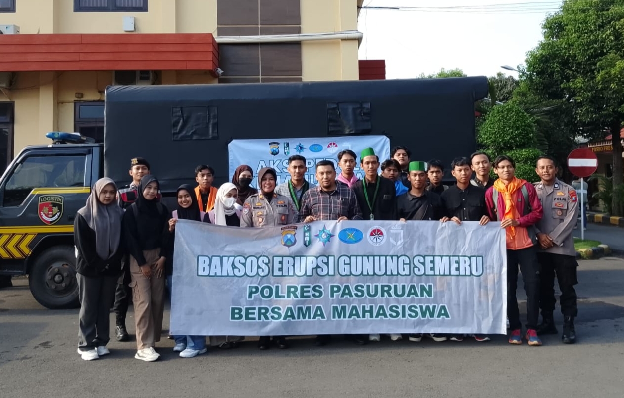 Polres Pasuruan dan Aliansi Mahasiswa Berangkatkan Bantuan Untuk Korban Erupsi Semeru