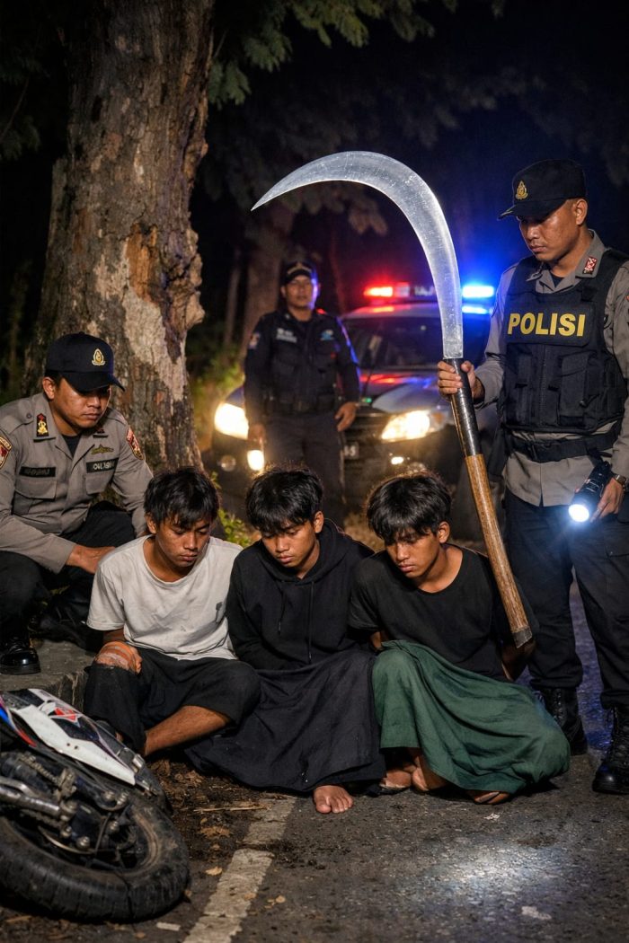 Polres Batang Amankan 3 Remaja Yang Kedapatan Bawa Celurit Raksasa Menjelang Sahur