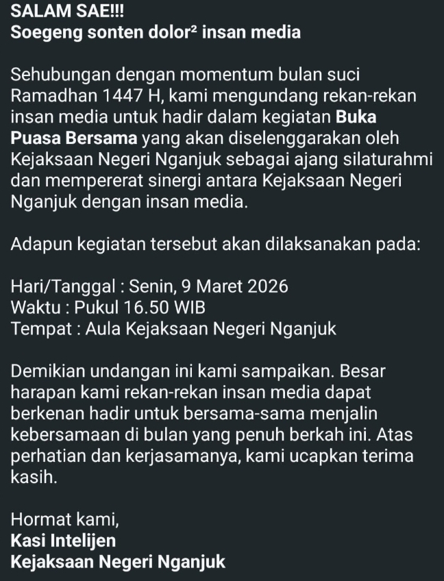 Bukber Kajari Nganjuk Disorot, Sejumlah Wartawan Mengaku Tidak Diizinkan Masuk