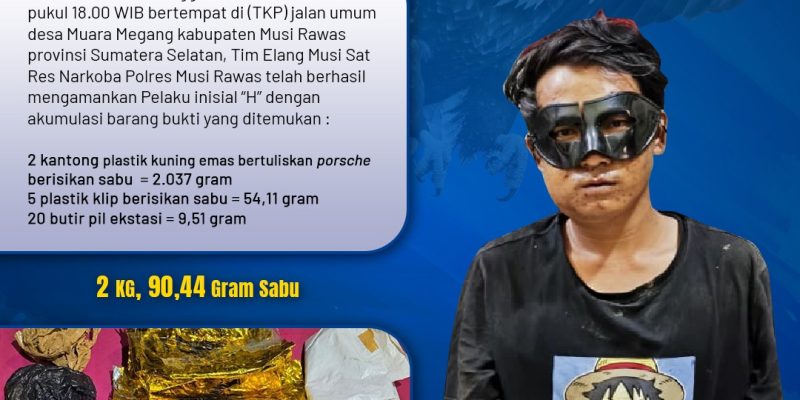 Tim Elang Polres Musi Rawas Akhirnya Berhasil Amankan 1 Pelaku Yang Membawa 2.090 Gram Sabu dan 20 Butir Ekstasi