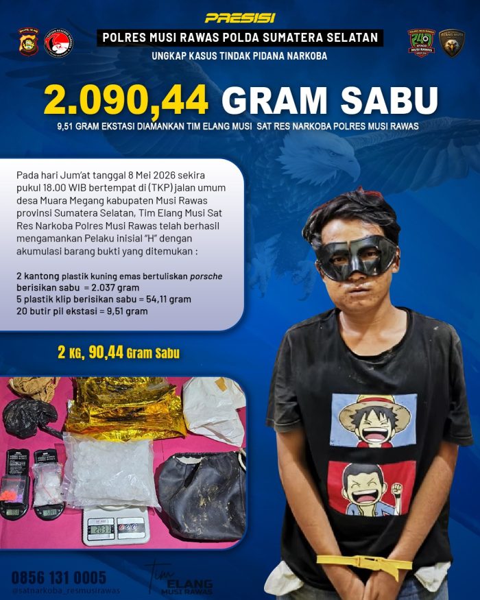 Tim Elang Polres Musi Rawas Akhirnya Berhasil Amankan 1 Pelaku Yang Membawa 2.090 Gram Sabu dan 20 Butir Ekstasi