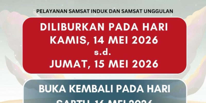 Samsat Sidoarjo Tutup Sementara Saat Libur Kenaikan Yesus Kristus, Layanan Buka Kembali 16 Mei