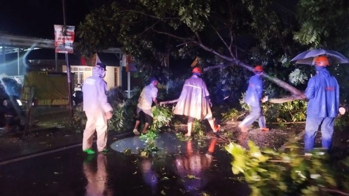 Polsek Bojong dan Tim Gabungan Evakuasi Pohon Tumbang di Babalanlor