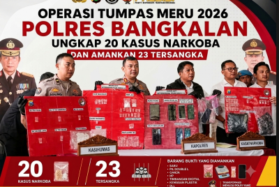 Hasil Operasi Tumpas Meru 2026: Polres Bangkalan Ungkap 20 Kasus Narkoba dan Ringkus 23 Tersangka