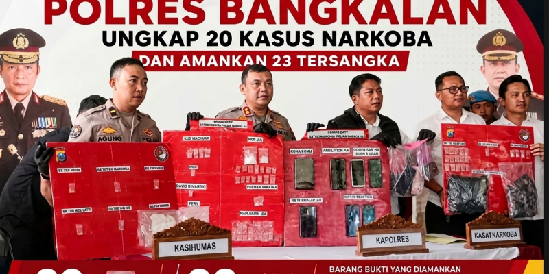 Hasil Operasi Tumpas Meru 2026: Polres Bangkalan Ungkap 20 Kasus Narkoba dan Ringkus 23 Tersangka