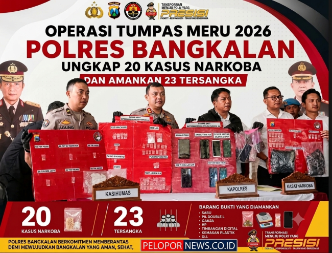 Hasil Operasi Tumpas Meru 2026: Polres Bangkalan Ungkap 20 Kasus Narkoba dan Ringkus 23 Tersangka