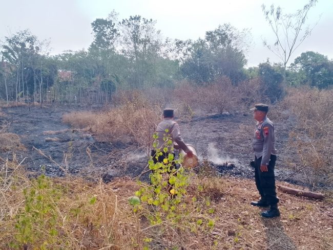 Kebun Terbakar di Kalilembu Karangdadap, Polisi Bersama Warga Sigap Padamkan Api