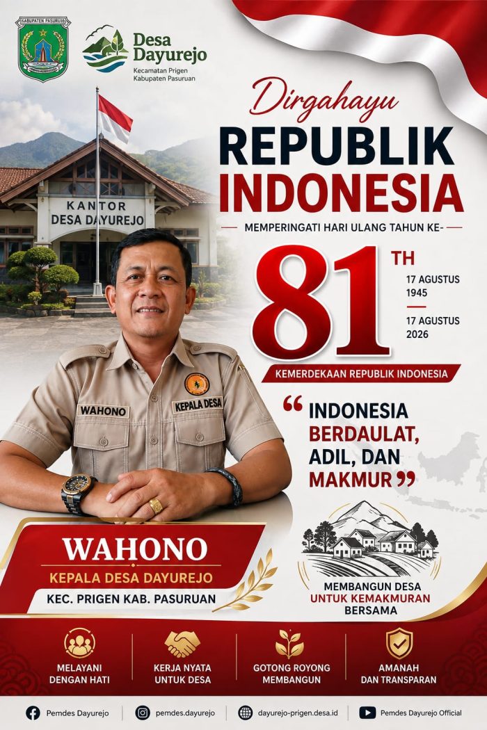 Kepala Desa Dayurejo WAHONO Mengucapkan Dirgahayu Republik Indonesia ke-81