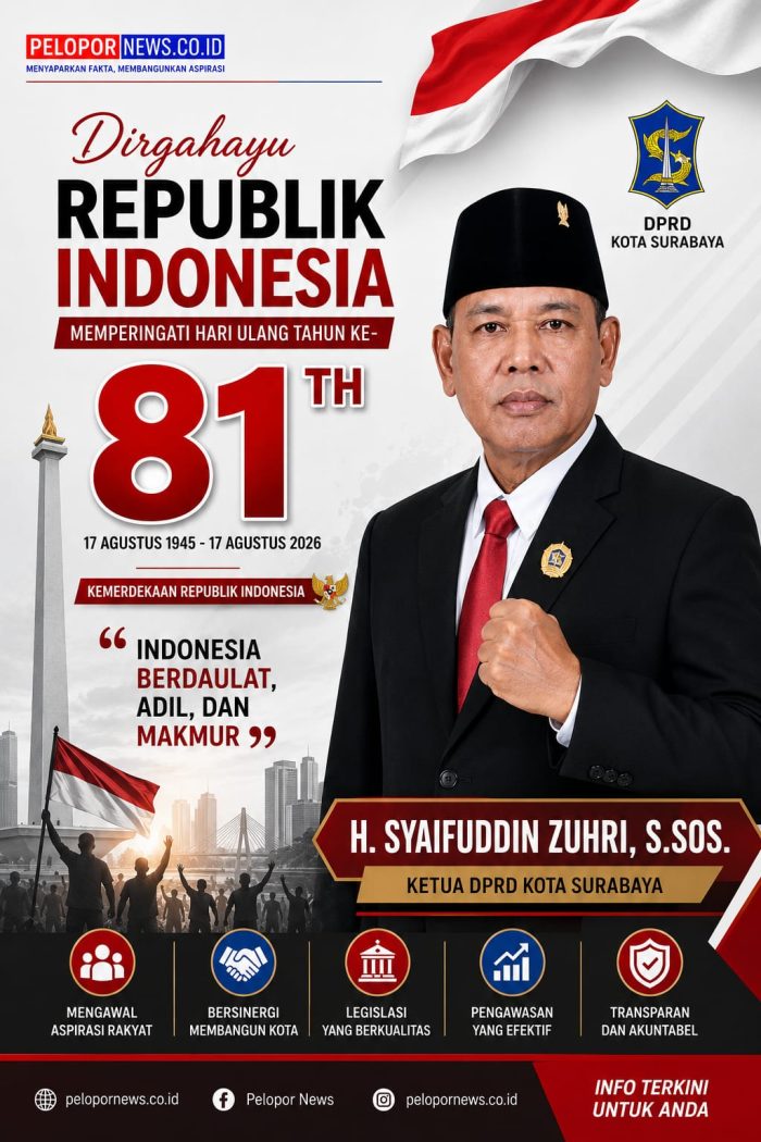 H. SYAIFUDDIN ZUHRI, S.SOS. KETUA DPRD KOTA SURABAYA. Mengucapkan Selamat Memperingati Dirgahayu Republik Indonesia Ke – 81 Tahun, (17 Agustus 2026).