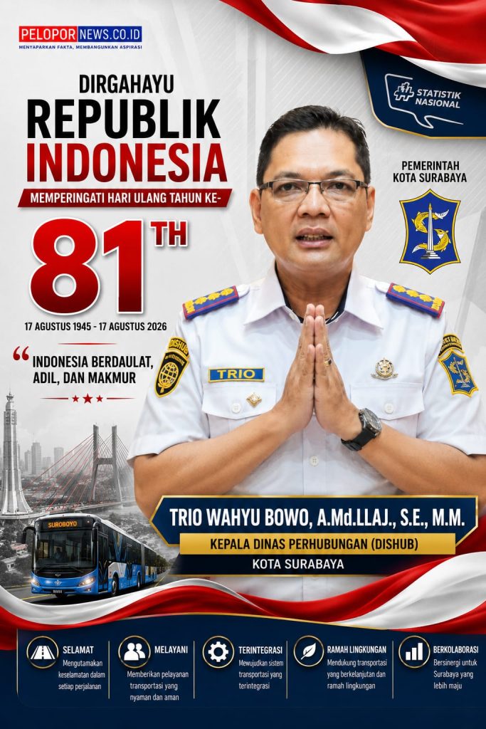 Trio Wahyu Bowo, Kepala Dinas Perhubungan Kota Surabaya Mengucapkan Selamat Memperingati Dirgahayu Republik Indonesia Ke – 81 Tahun, (17 Agustus 2026).