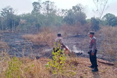 Kebun Terbakar di Kalilembu Karangdadap, Polisi Bersama Warga Sigap Padamkan Api