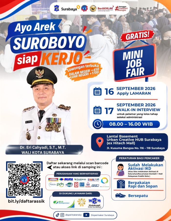 Pemkot Surabaya Buka 2.150 Lowongan Kerja, Pendaftaran Dimulai 16 September